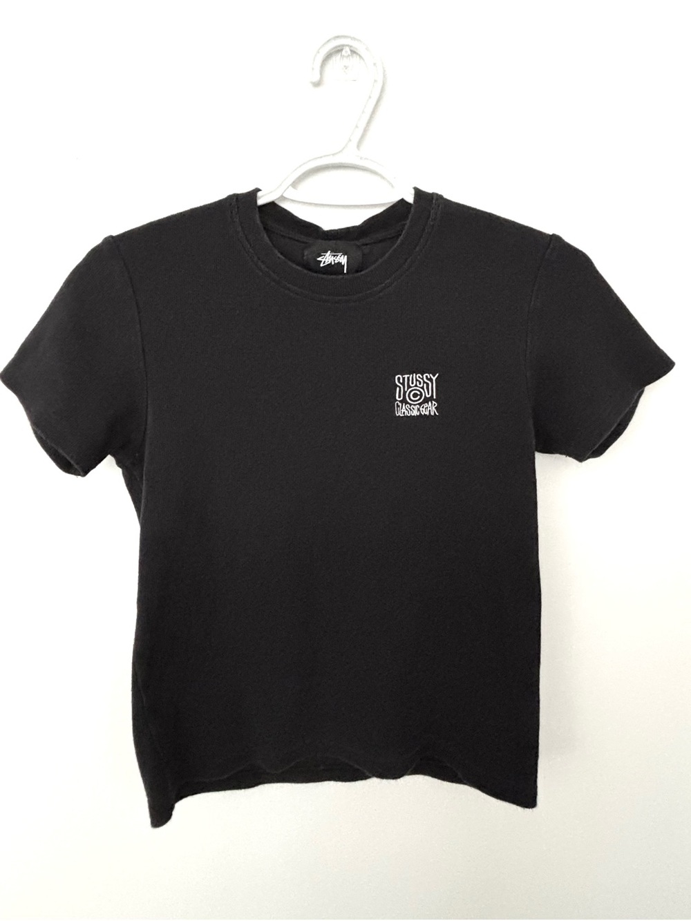 Stussy Womens Ribbed Black Short Sleeve Tee with White Chest Logo - Picture 7 of 7
